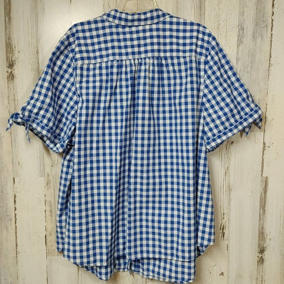Roaman's Button Up Shirt Women's Plus Size 30W Short Sleeves Blue White Plaid - Picture 8 of 8